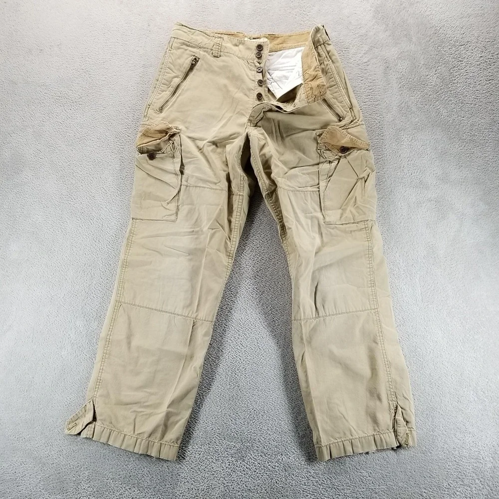 American Eagle Pants Mens 30x32 Beige Cargo Ankle Tie Button Fly CG-SI